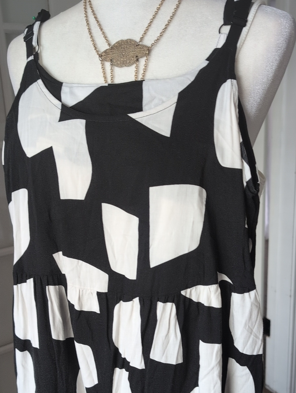 Yes No Black & White Geometric Maxi Summer Sun Dress Small - Picture 3 of 8